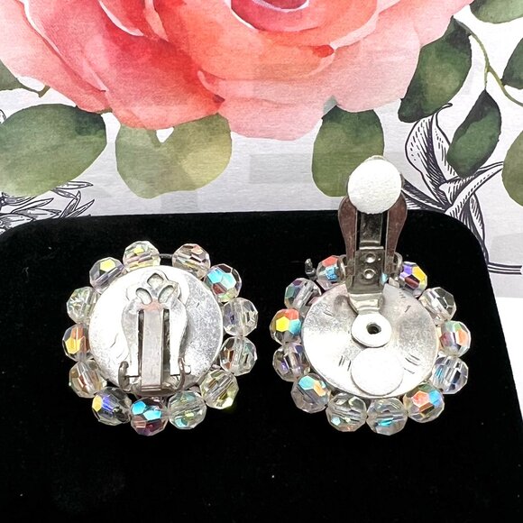 Aurora Borealis Crystal Cluster CLIP Earrings - Picture 5 of 5